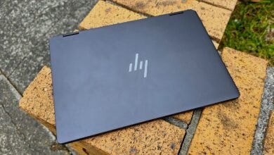 The closed lid of the HP Omnibook Ultra Flip, a new laptop from HP