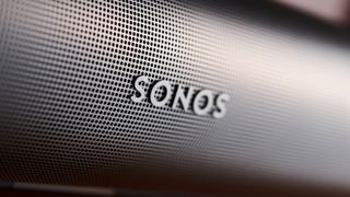 close-up of soundbar mesh with Sonos branding