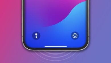 The bottom of an iPhone on a purple and blue background showing the Halide app on the lock screen