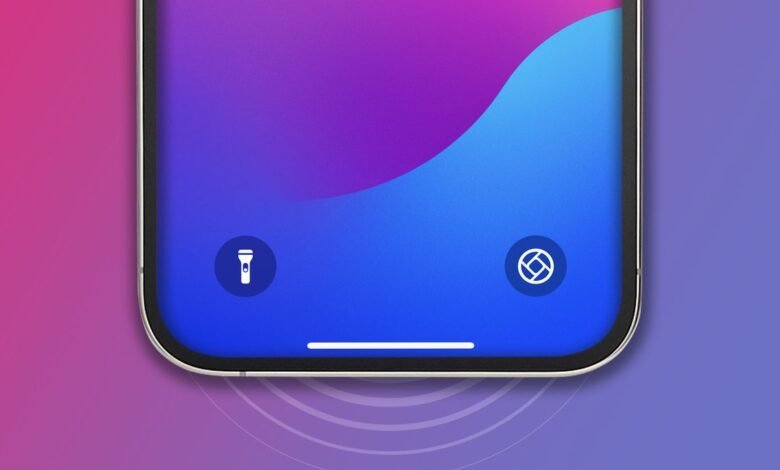 The bottom of an iPhone on a purple and blue background showing the Halide app on the lock screen