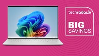 A Dell XPS 13 against a TechRadar BIG SAVINGS background