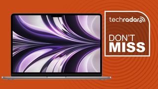 The Apple MacBook Air M2 against a TechRadar DON'T MISS background