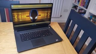 best Windows laptop Alienware m17 R5 AMD Advantage test unit on a table