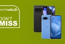 Google Pixel 9 Pro and Pixel 8a on a green background next to TechRadar Deals don't miss badge